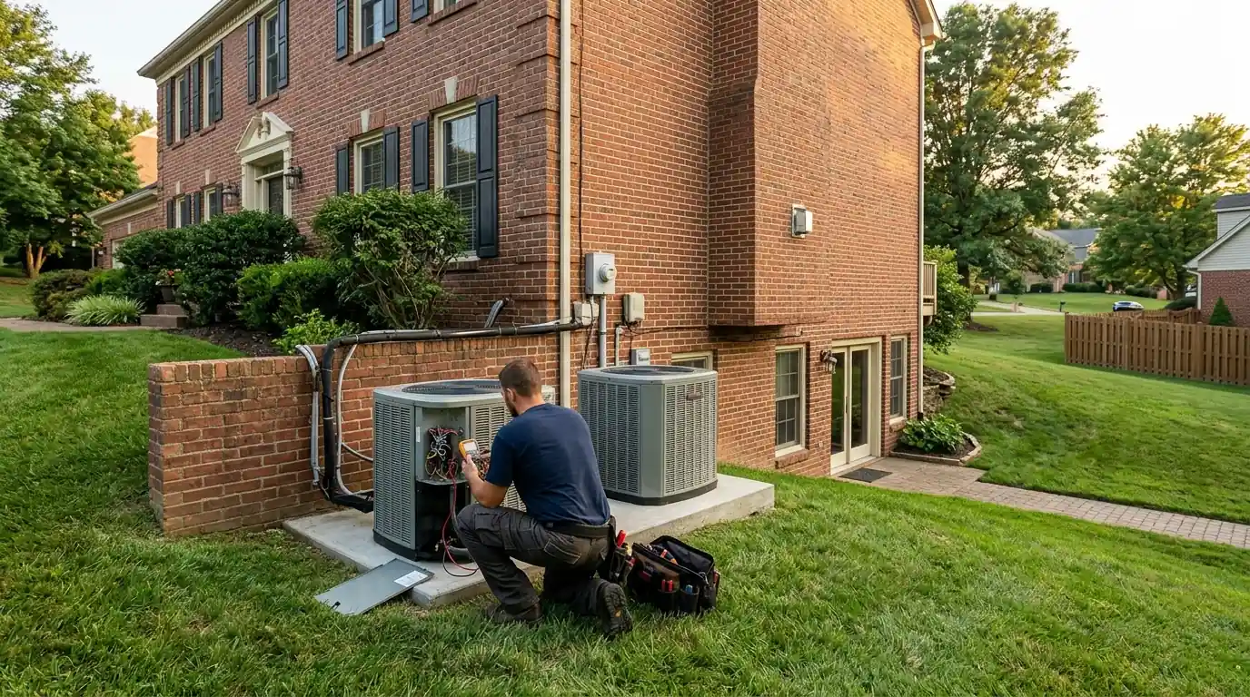 Two-story brick home in Beaumont with two outdoor units