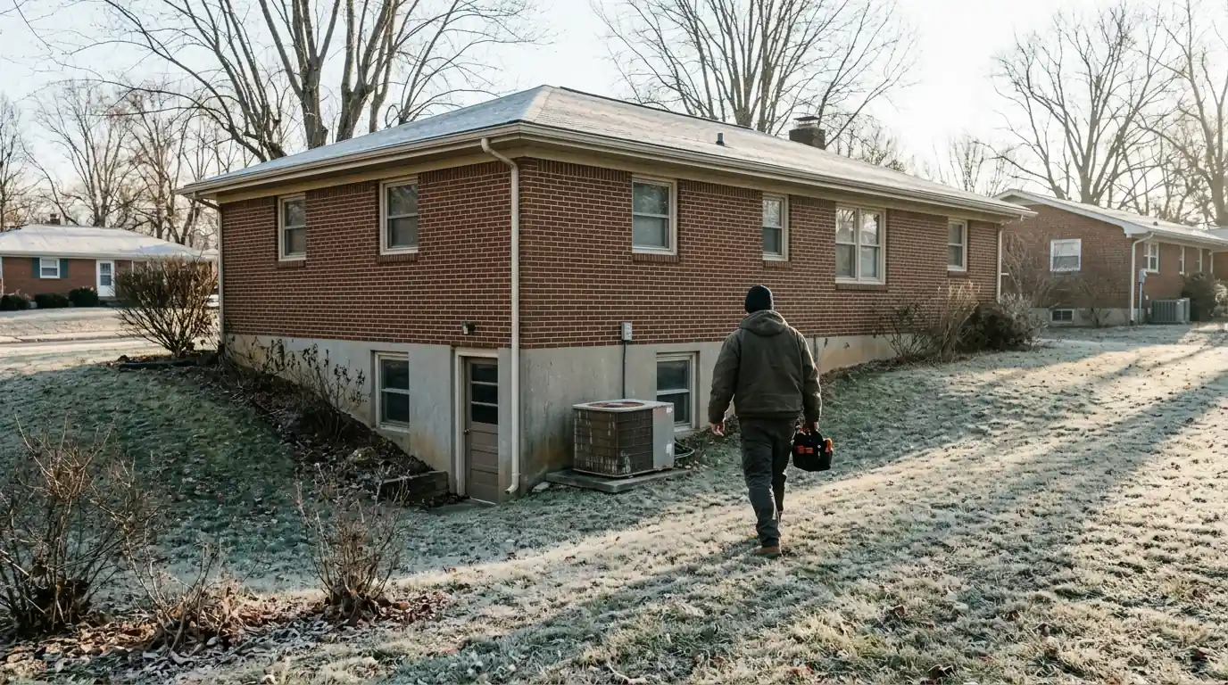 Brick ranch with a walk-out basement in Gardenside on a frosty morning