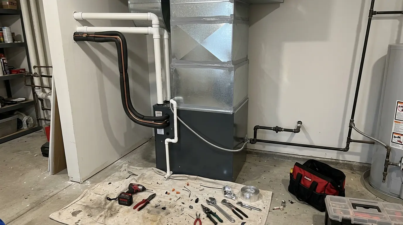 Freshly installed furnace and coil with new sheet metal