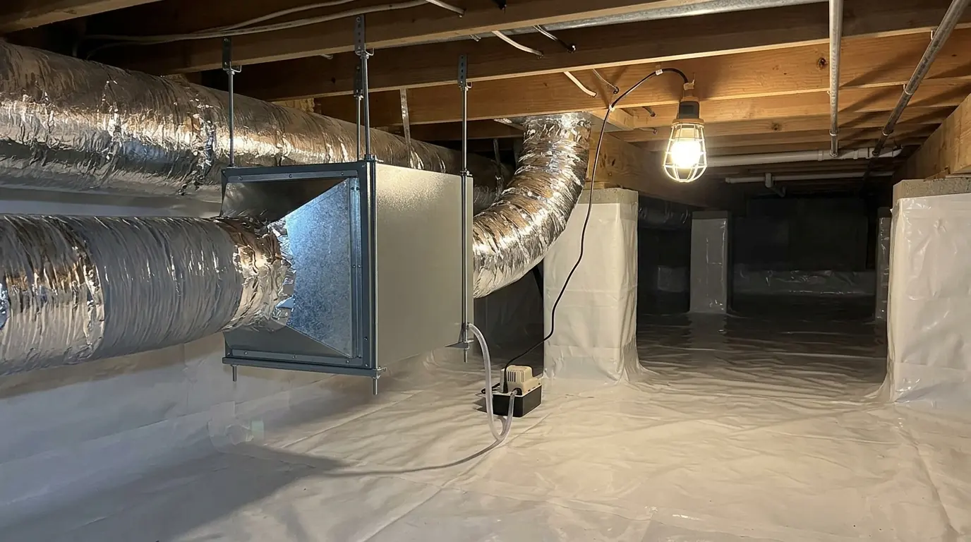 Whole-house dehumidifier in a sealed crawlspace