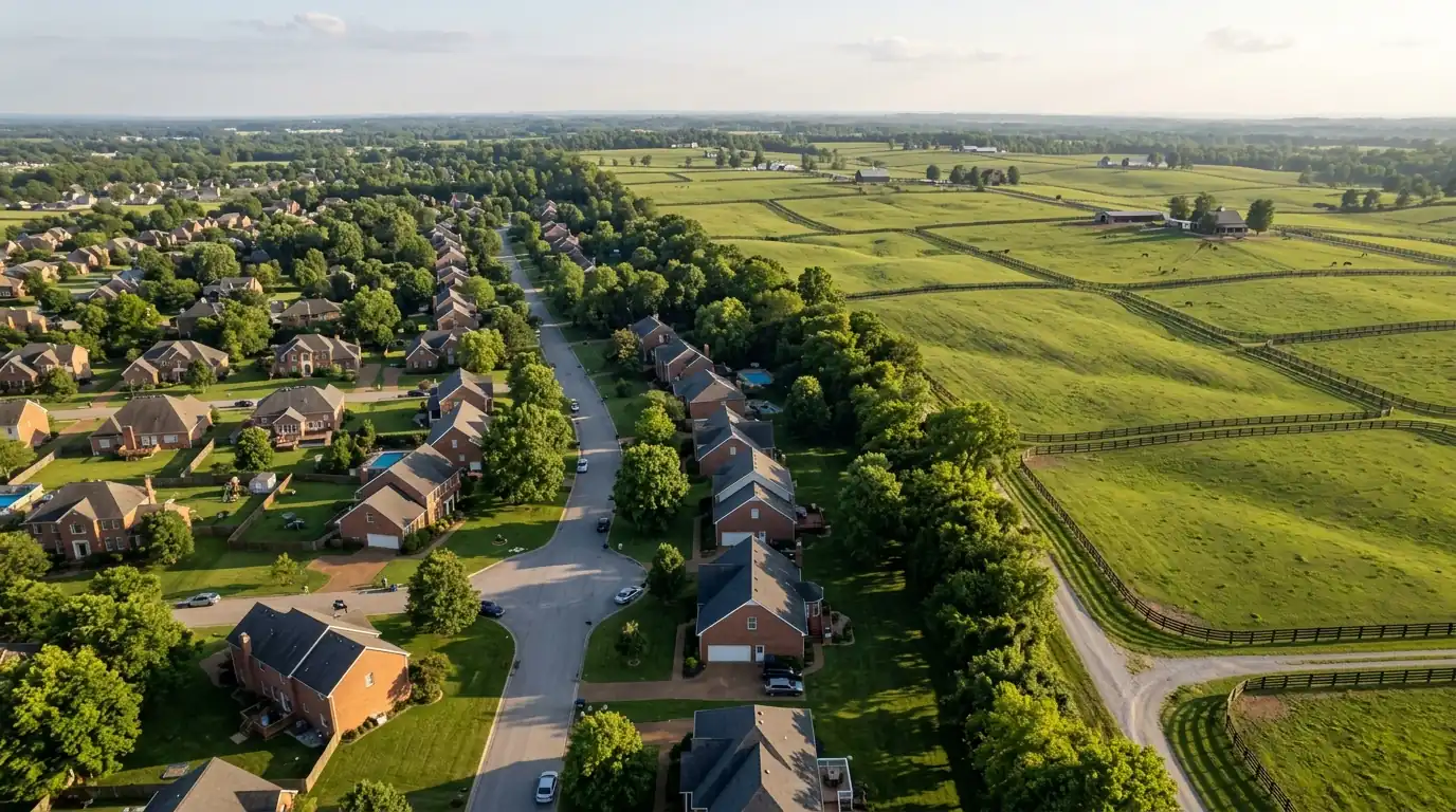Lexington neighborhood beside horse farm pastures