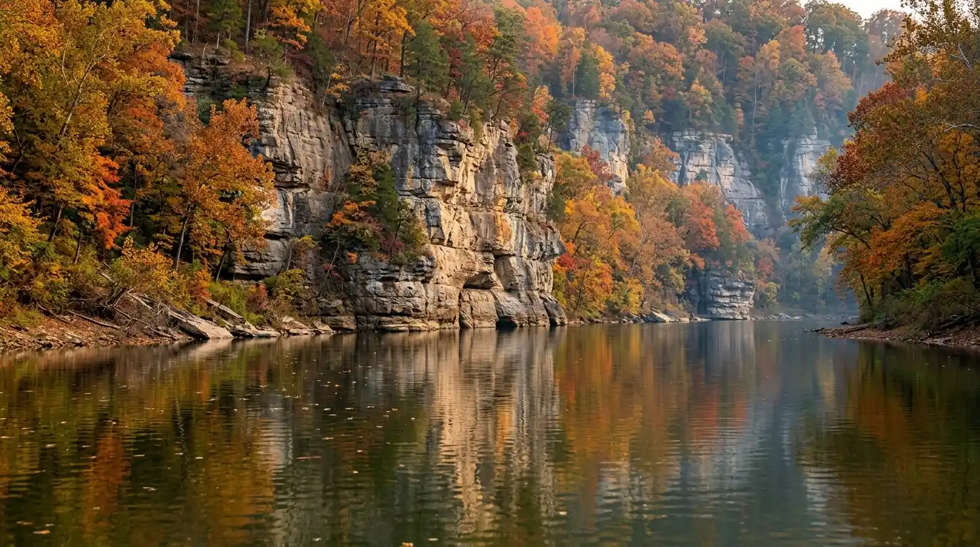 Limestone cliffs along the Kentucky River in autumn