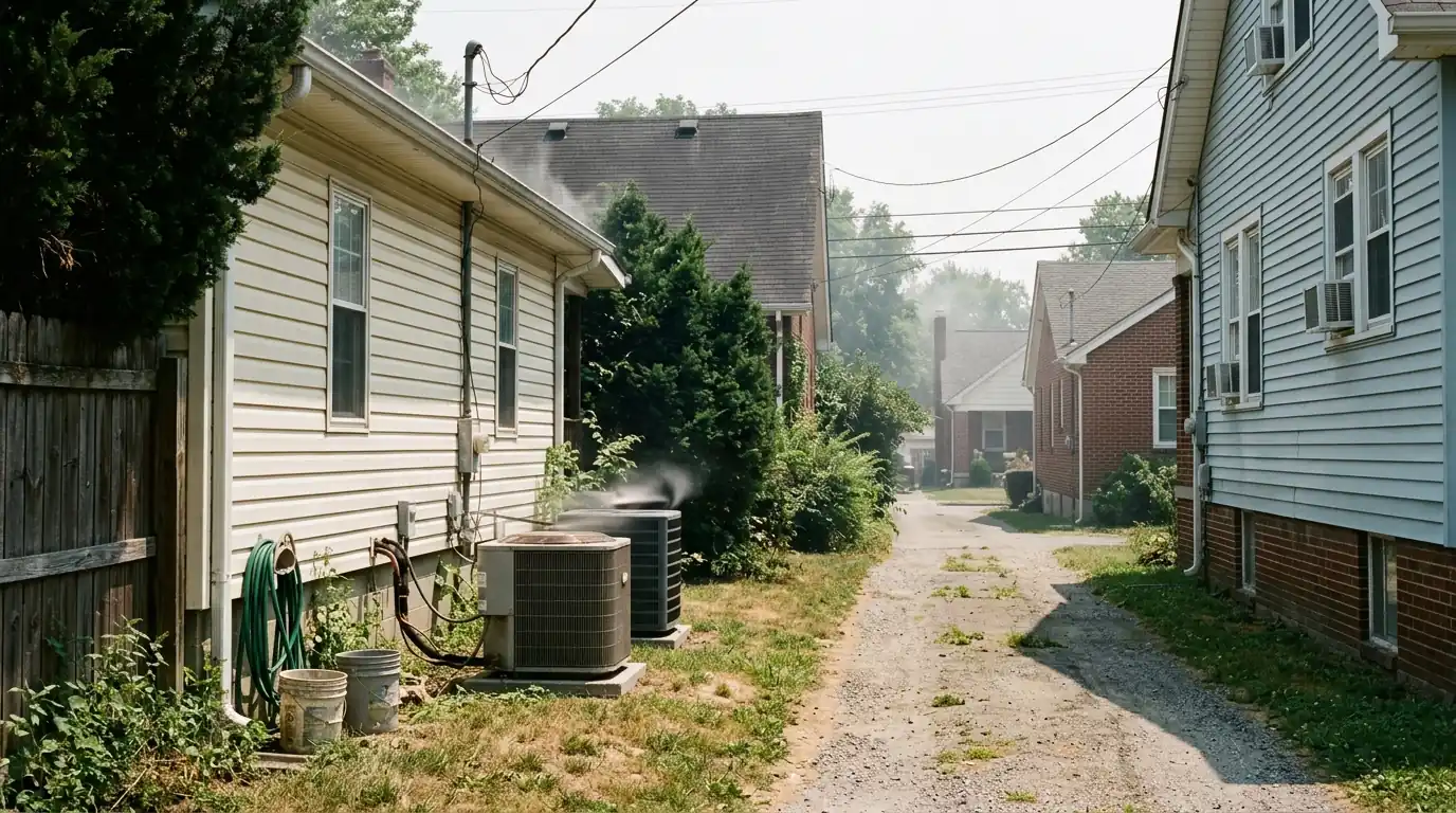 Hazy summer afternoon over Lexington rooftops