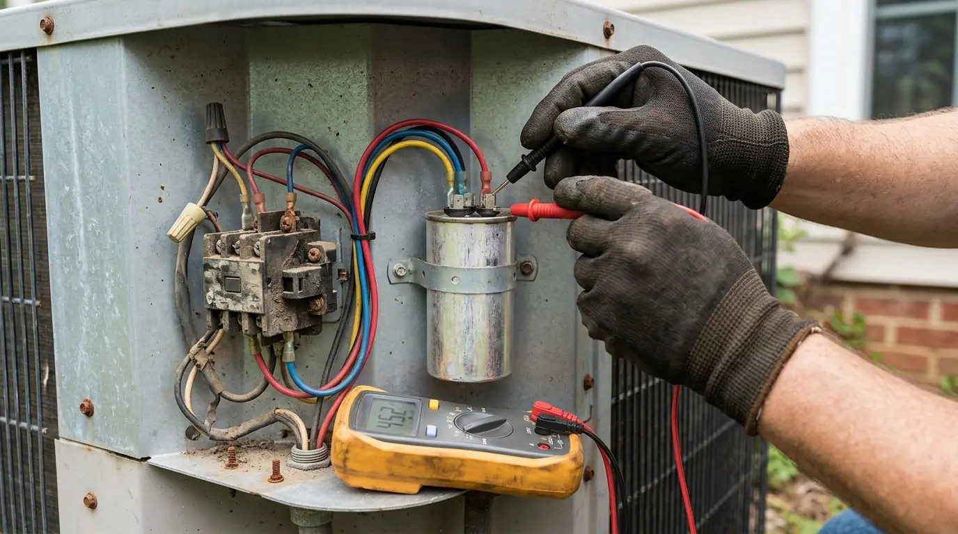 Testing a run capacitor inside an air conditioner panel