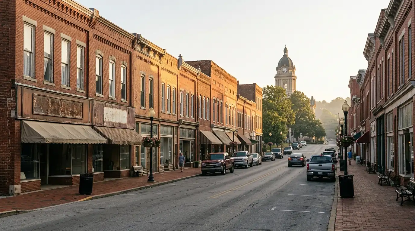 Historic brick main street in a central Kentucky town